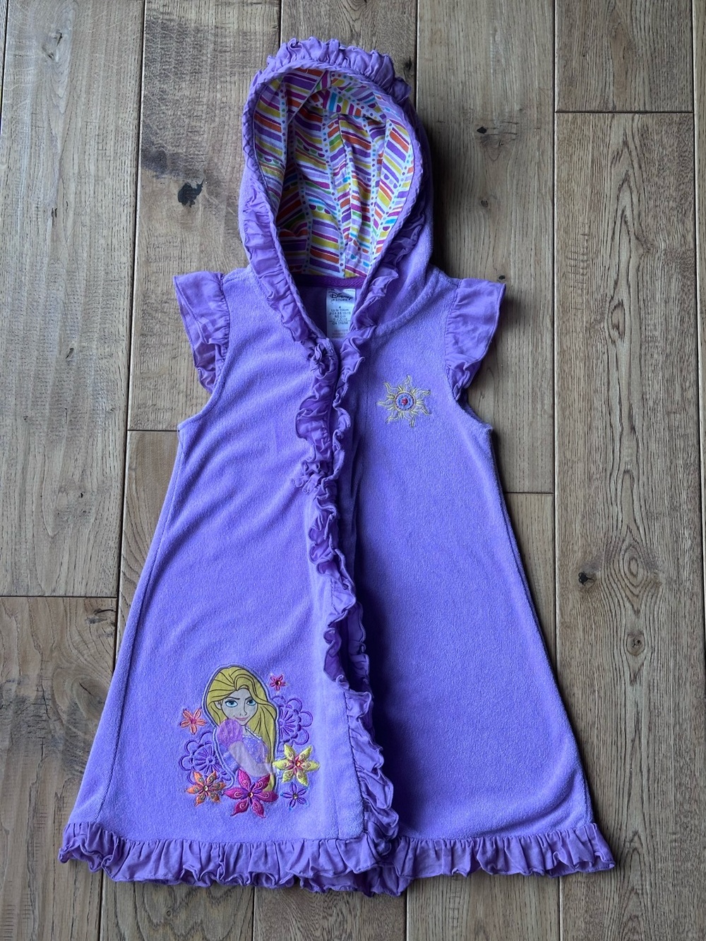 Disney Store Tangled Rapunzel Hooded Ruffle Swim Coverup size 4